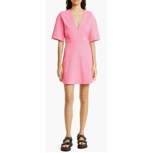 Ganni Stretch Suiting A-Line Minidress in Shocking Pink NWT Size 38/6